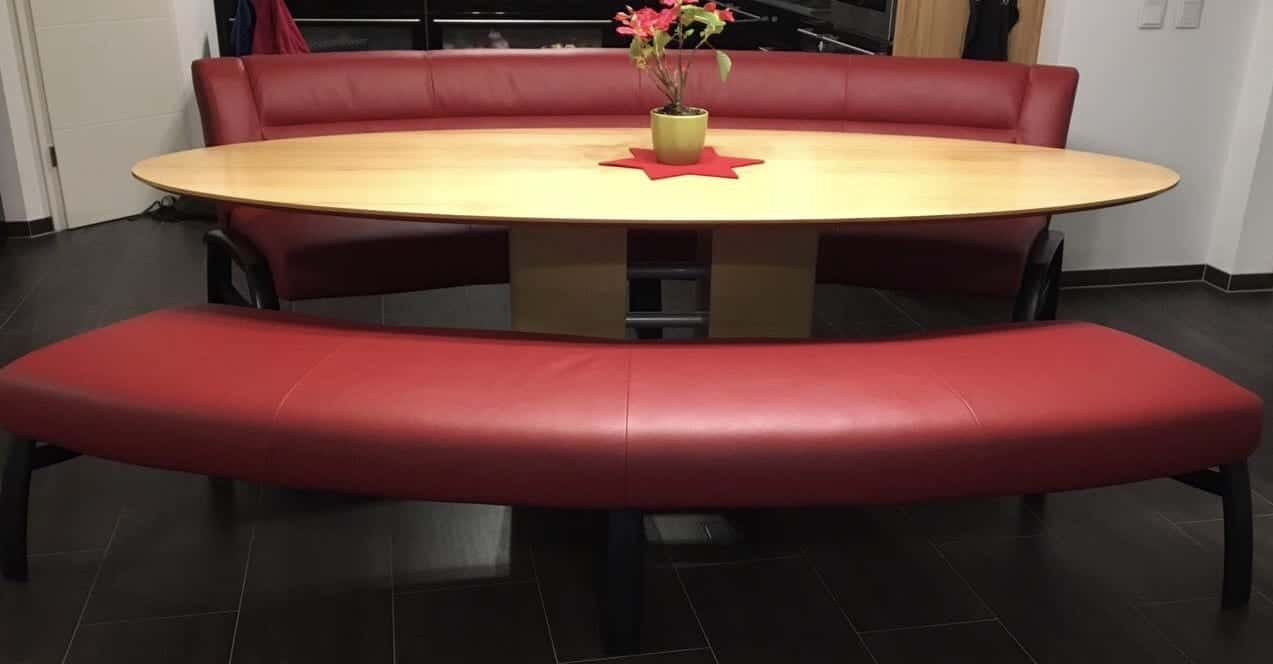 Eckbank rot, echter Leder