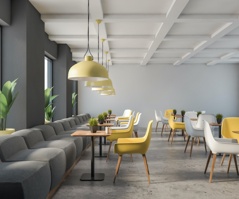 Grau-weißes Familienrestaurant-Interieur